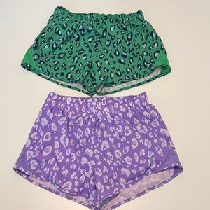 all in motion Green and Purple Leopard Athletic Shorts Duo